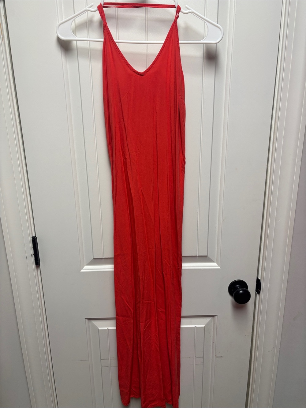 Sleeveless Red V-Neck Cross Back Maxi Slip Dress size S